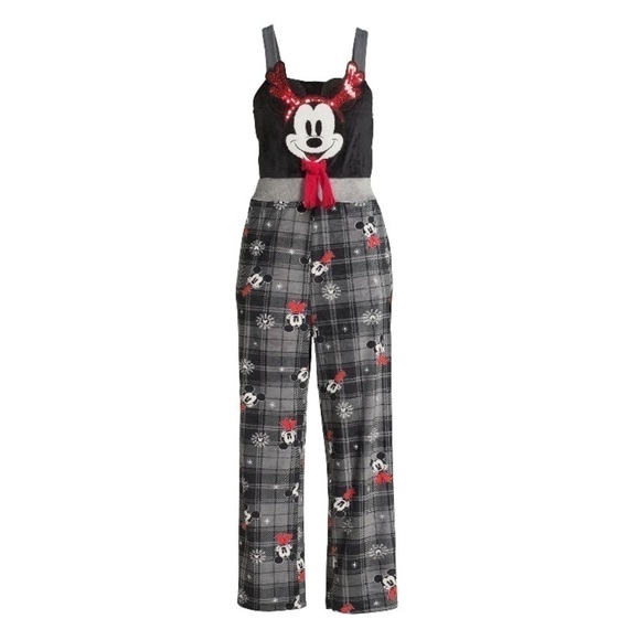 Disney Mickey Mouse Velour Jumpsuit NWT Medium Gray Red One Piece Christmas - Picture 1 of 12